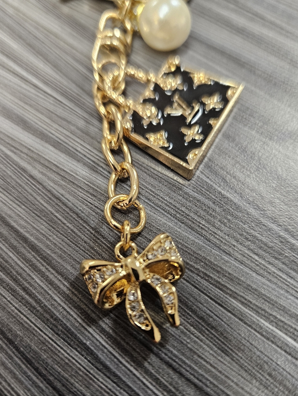 NEW LV Stamped Black Enamel Purse Charm Reimagined On Handmade Bag Charm - Picture 2 of 11